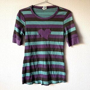 Maurices Purple and Teal Striped Thermal Heart Top Women's Large